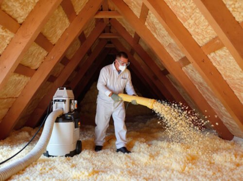 Ouvrier isolation des combles