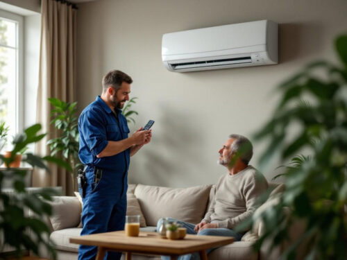 Ouvrier qui explique comment marche la climatisation